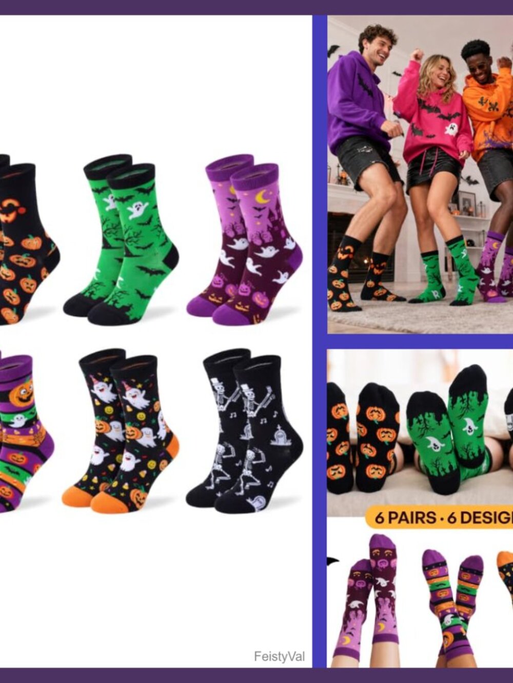 Funny Halloween Cotton Blend Socks for Women, 6 Pairs Novelty Socks